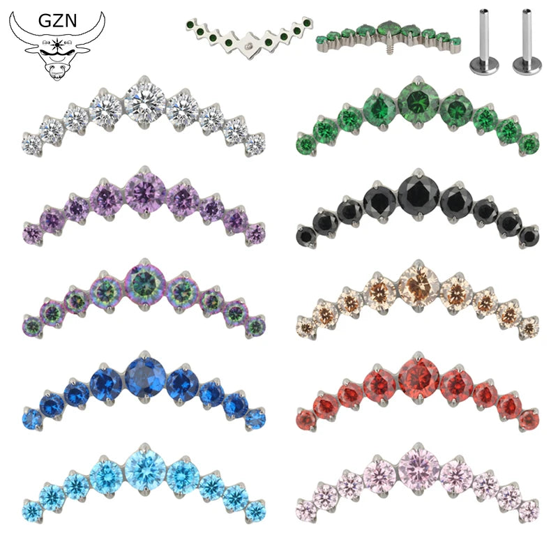 Fashion G23 Titanium Internally Thread 9 Prong Set CZ Stone Top Earring Nose Lip Rings Helix Ear Stud Fine Piercing Body Jewe