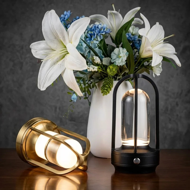 Restaurant & Hospitality Aluminum Cage Dining Touch Rechargeable LED Ambient Light Modern Minimalist Cordless Table Lamp