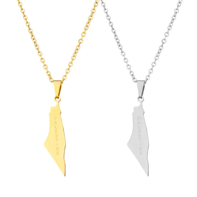 Yiwu DAICY Unique Minimalist Palestine Map Necklace 18K Gold Plated Stainless Steel Peace Palestine Necklace for Unisex