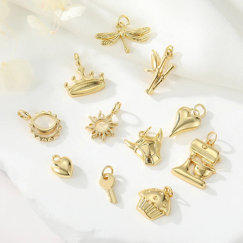 14K Gold Creative Element Pendant Accessoriessun Heart Crown Necklace Stand Mixer Charm DIY Jewelry Making Charms