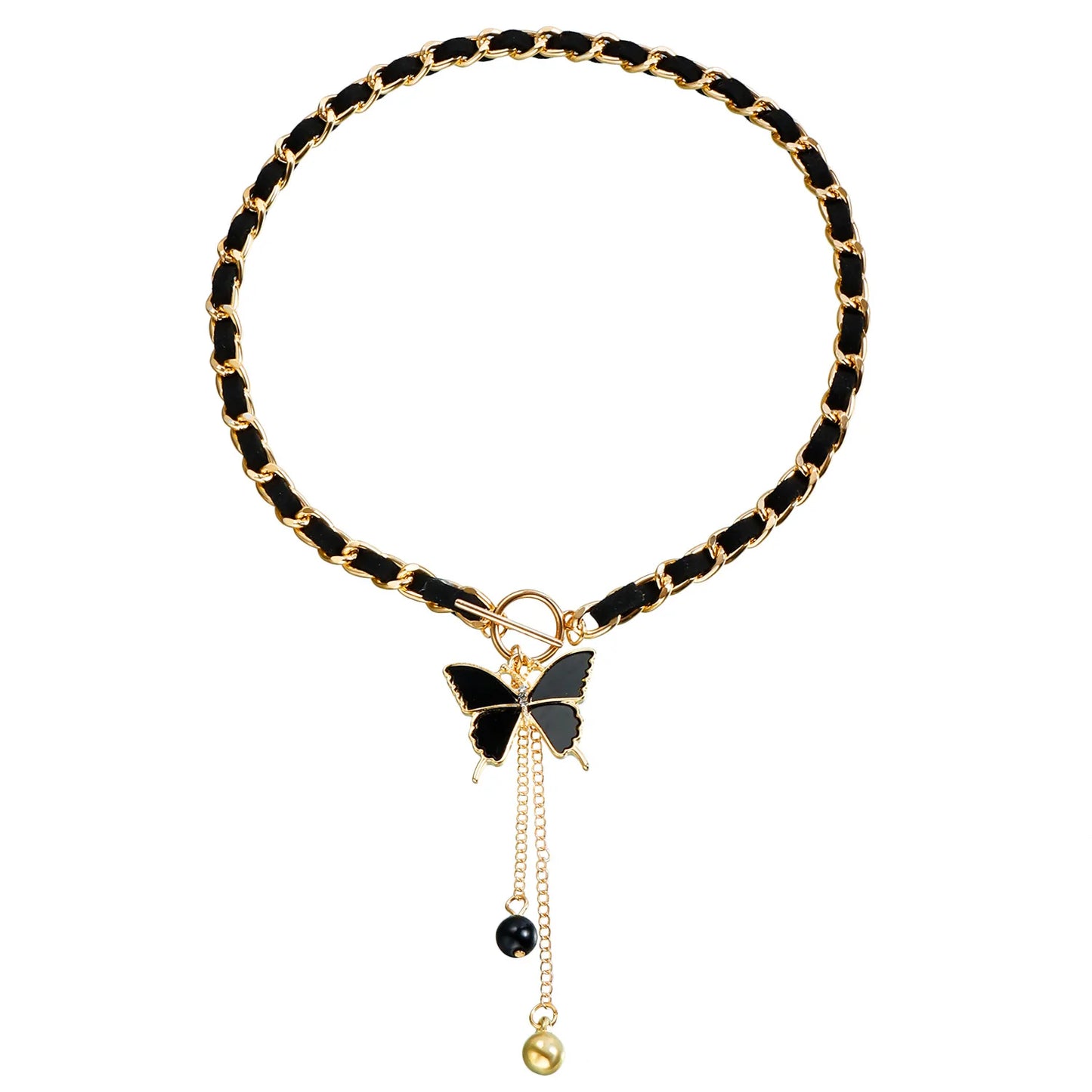 TOP Selling Sexy Wrapped Velvet Chain Black Tree-shaped Gold Butterfly Necklace for Women Girls Collarbone Chain Tassel Colla