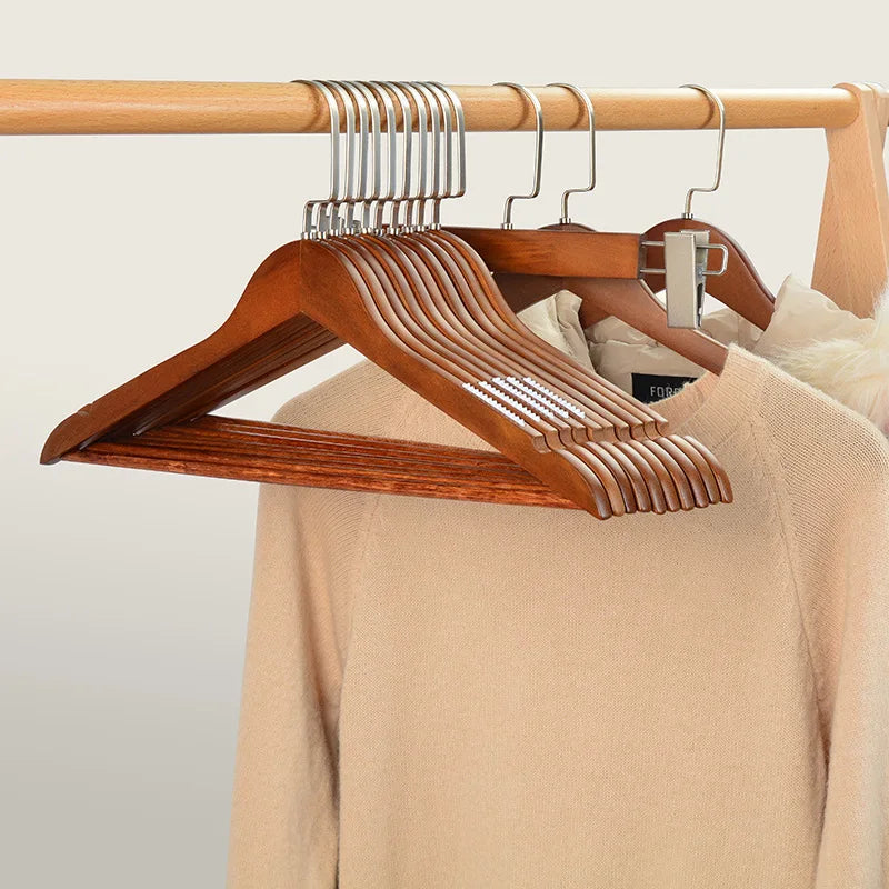 Custom Logo P66 Natural Wooden Coat Hanger Wood Wardrobe with Factory Logo Hanger Clothing Stores Coat Suit Shirt Wood Hanger