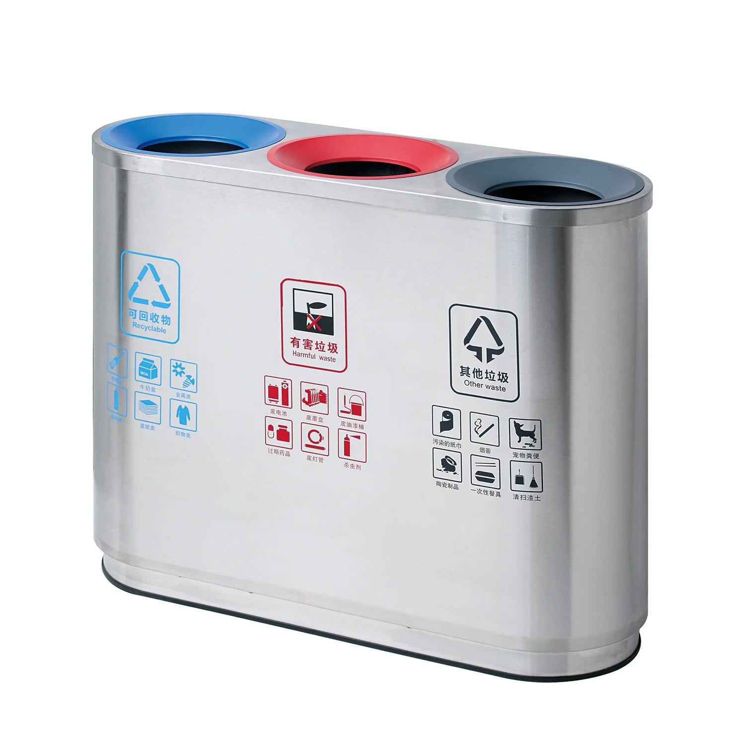 Wholesale Stainless Steel Three Removable Liners for Recycling and Trash Recycled Trash Can with 3 Compartment
