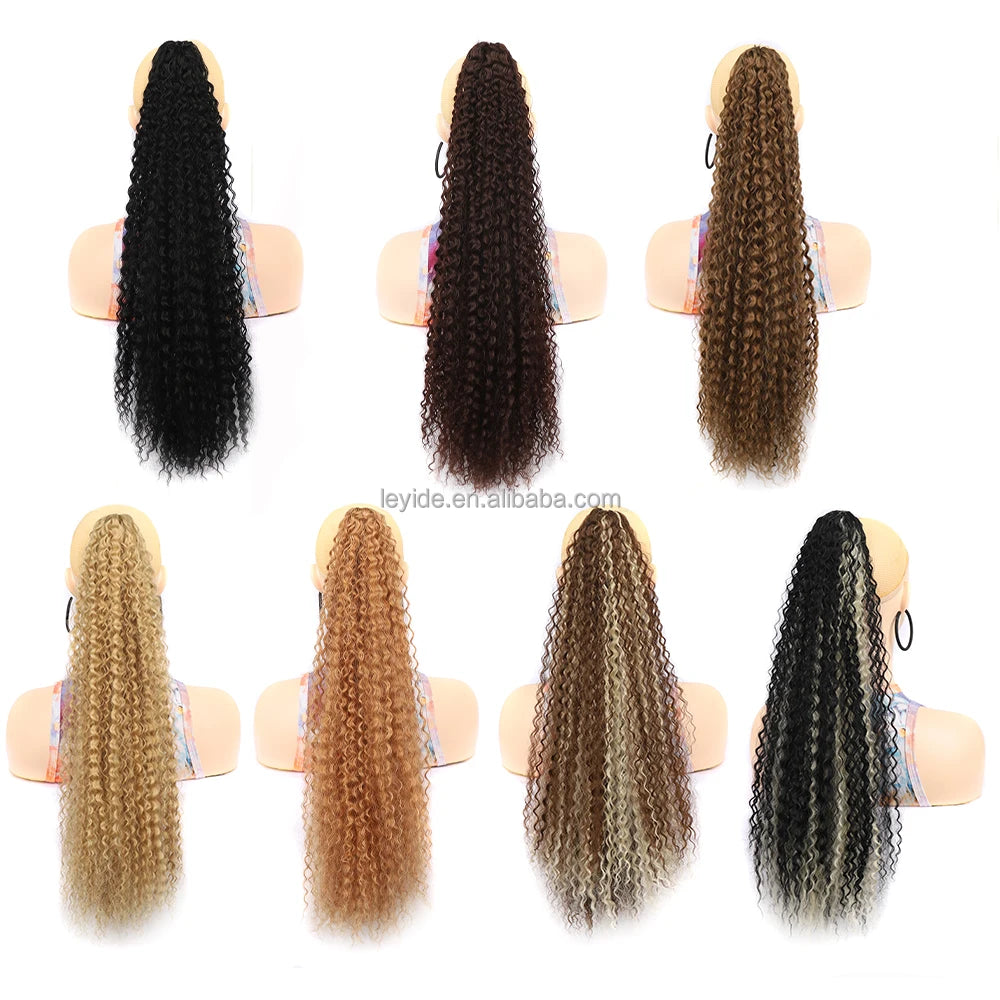 24 Inches Long Claw Clip Ponytail Extensions Curly Clip in Ponytail Synthetic Water Wave Black Ponytail for Daily Party Use
