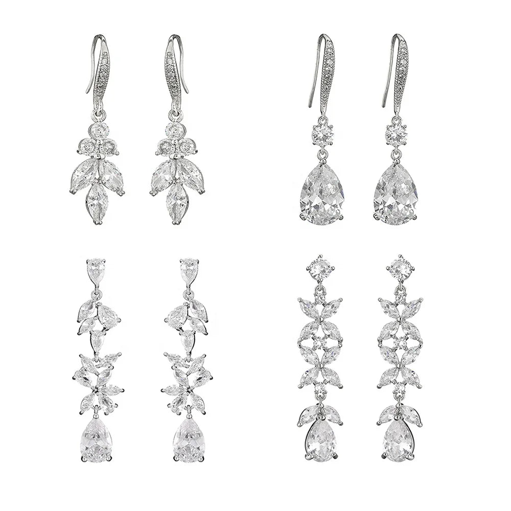 Mixed Styles Luxury Zircon Drop Earring Elegant Dangle CZ Bridal Earrings for Women for Party Wedding 2023 New Dress Accessor