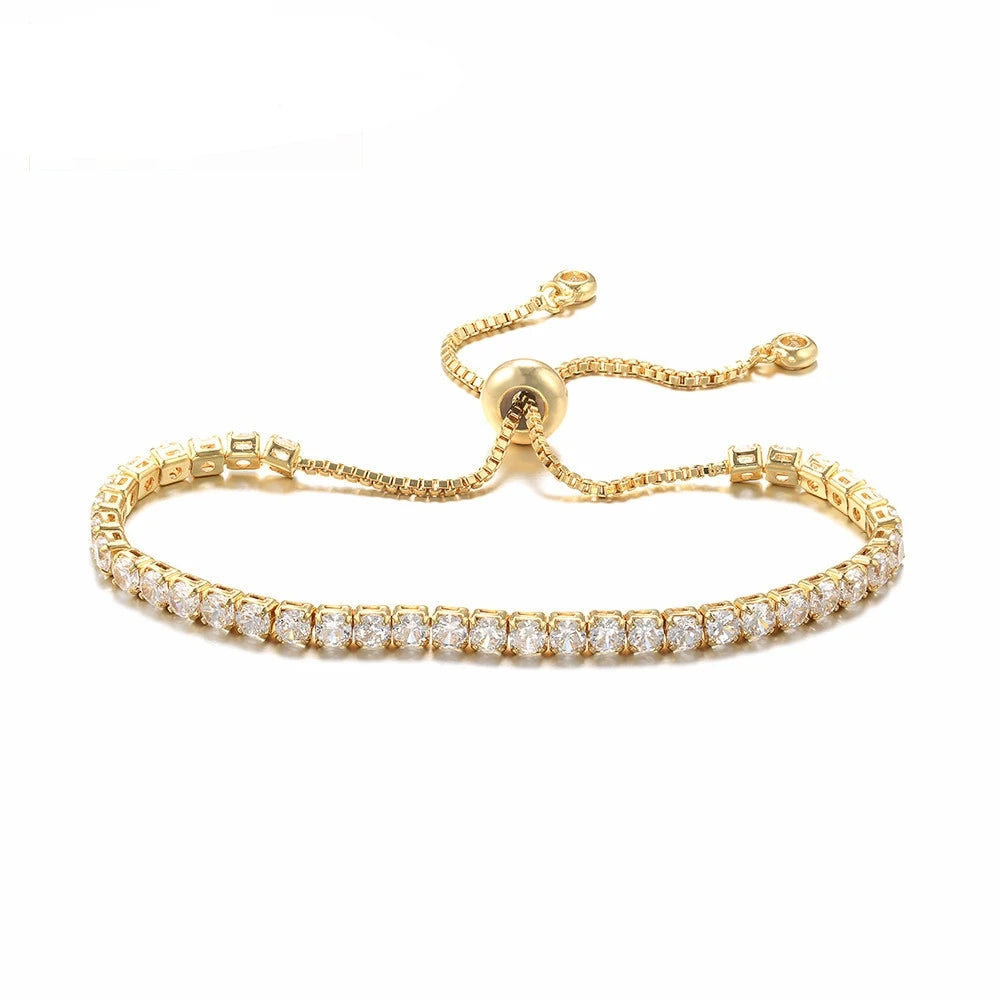 High Quality 3Mm Zircon Chain Bracelet Non Fading Pull 18K Gold Plated Box Chain Bracelet for Women Girl Jewelry Gifts
