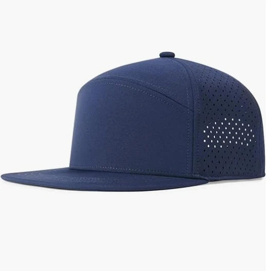 Custom Logo Hip Hop Outdoor Flat Brim Snap Back Laser Cut Hole Waterproof 7 Panel Unisex Snapback Hat