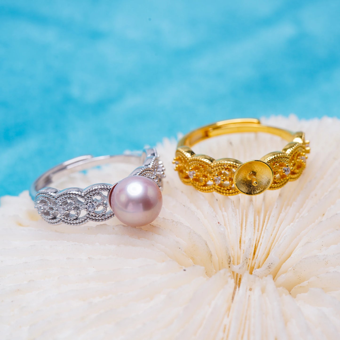 R010999 DIY 7-8mm Natural Freshwater Pearl Ring Accessory 925 Sterling Silver Adjustable Size Engagement Jewelry Ring for Wom