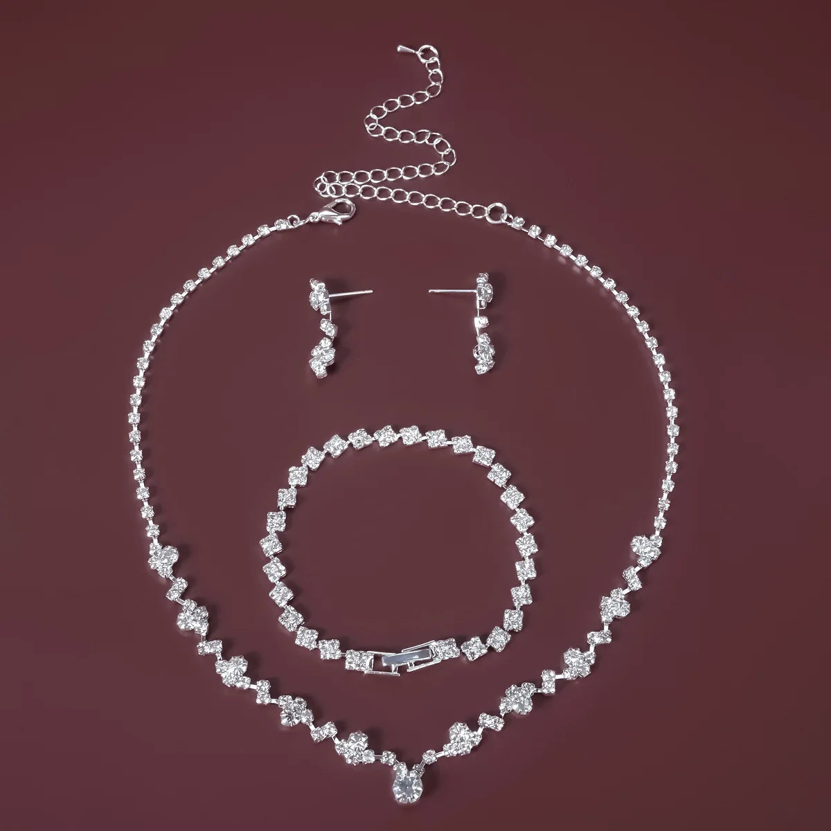 Romantic Silver Color Crystal Bridal Necklace Earrings Bracelet Set for Women Gold for Parties Weddings New Fashion Jewelry G