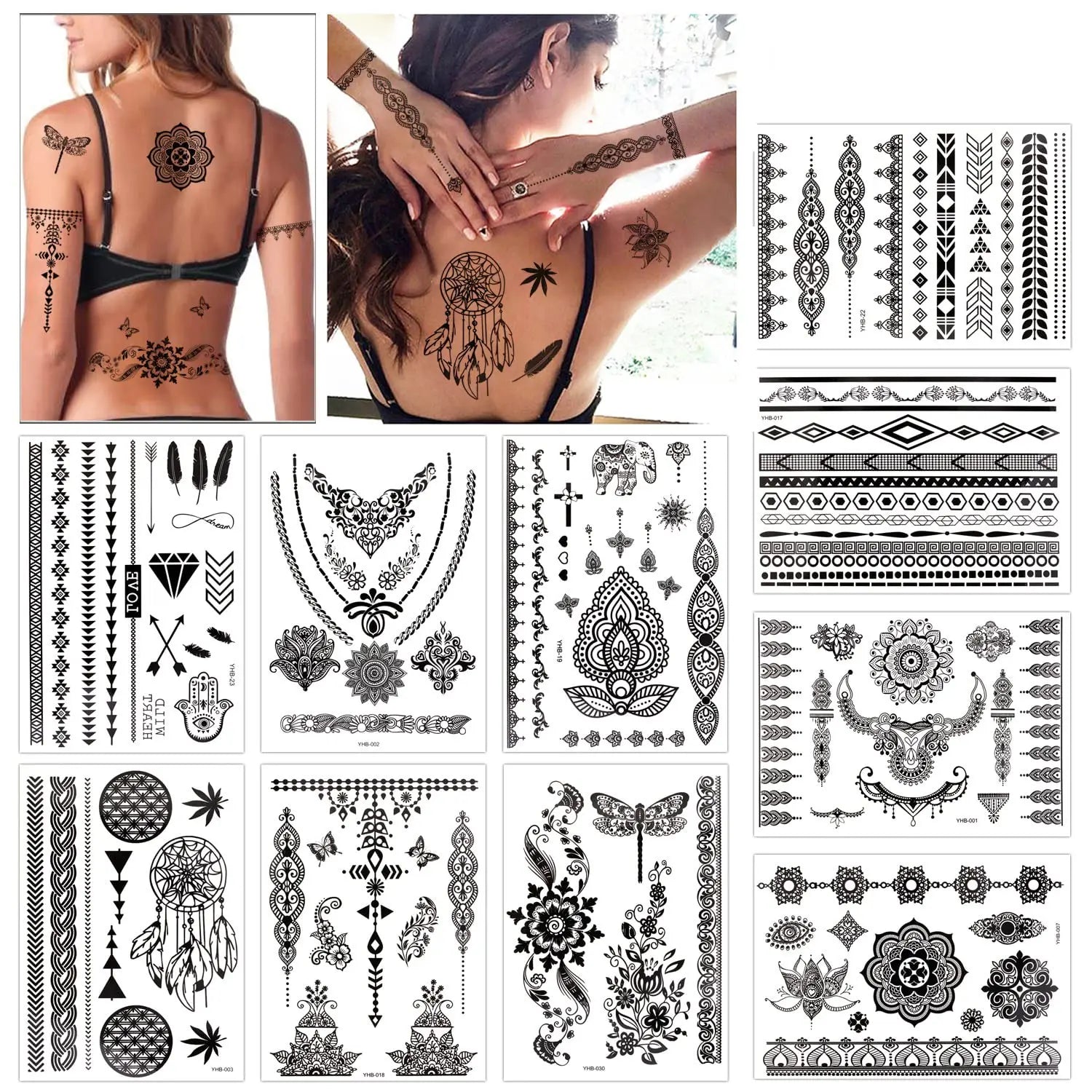 Henna Temporary Tattoo Black Art Stickers Lace Mehndi Body Transfers Tattoo Stickers