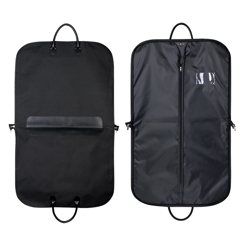 Ready to Ship #1582 2pcs Foldable Leather Handle Black Suit Cover Clothes Bags Dust Cover Garment Travel Storage Bag