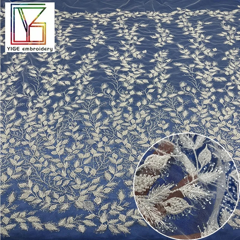 New Arrival Luxury Heavy French Beaded Embroidery Transparent White Sequins Mesh Bridal Lace African Women Wedding Lace Fabri