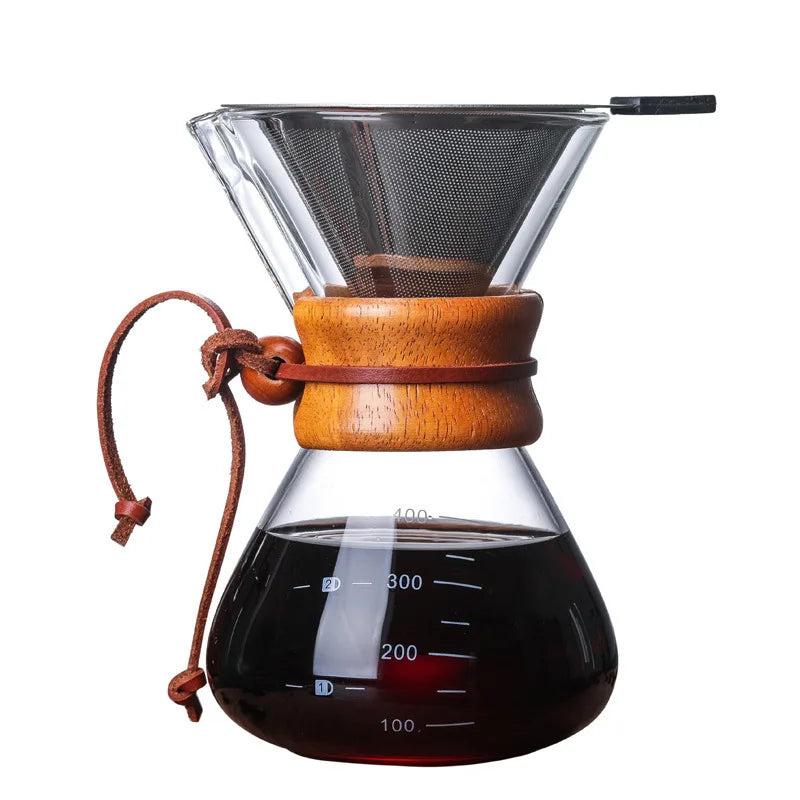 Pour Over Coffee Maker with Reusable Stainless Steel Filter  400/600/800/1000ML Borosilicate Glass Coffee Carafe Coffee Pot