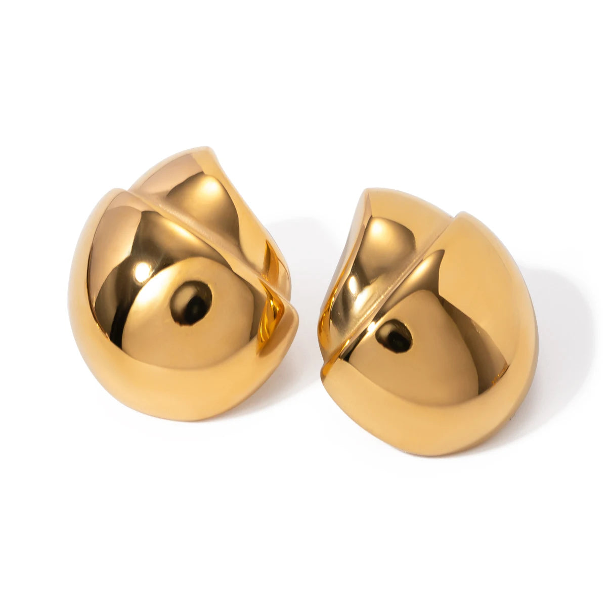 J&D Fashionable Stainless Steel Earrings 18K Gold Plated Women Handmade Hazelnut Shaped Stud Earrings
