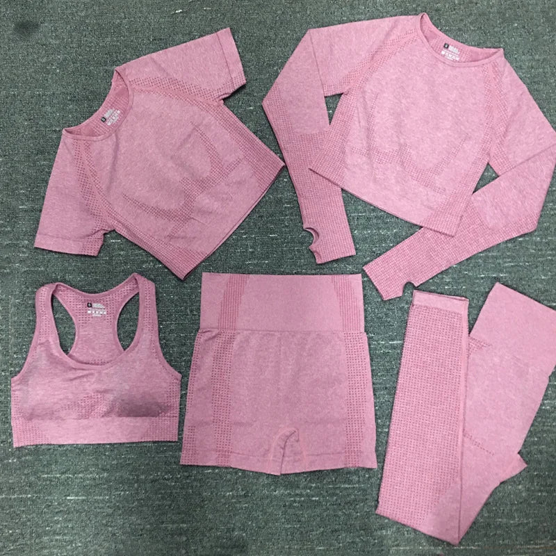 Wholesale Women Gym Sports Bra and Leggings Seamless Fitness Yoga Long Sleeve Crop Top Sets Workout Sportswear Fitness Yoga S