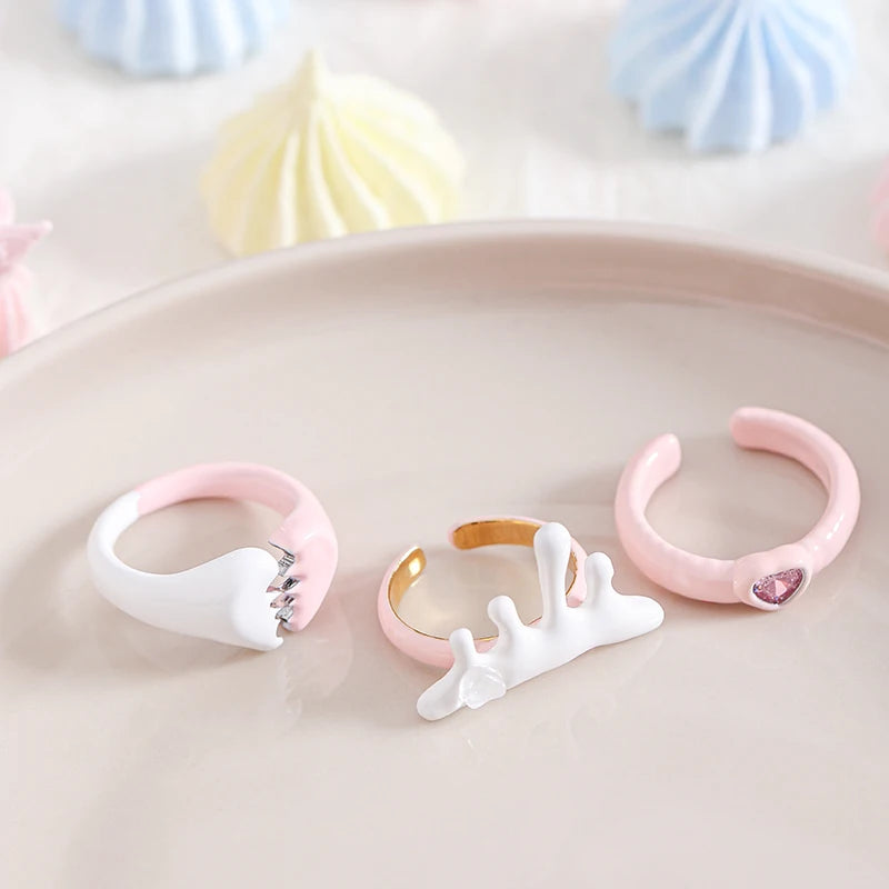 New Trendy Colorful Oil Dripping Zircon Finger Ring Sweet Ins Y2K Jewelry Cute Enamel Ring for Women Girls