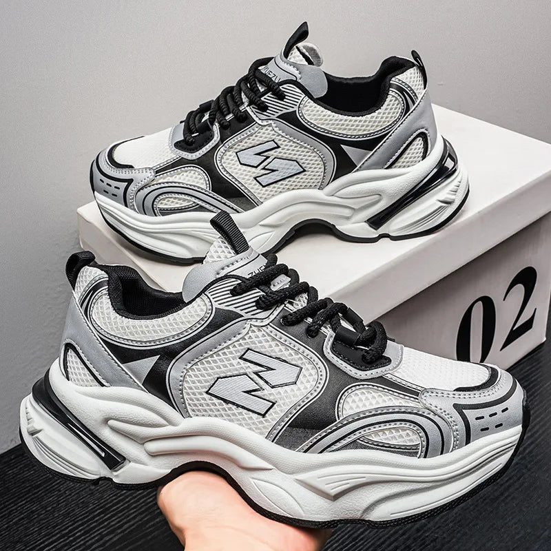 MC92 Summer Men's Breathable Mesh Chunky Shoes Thick Sole Height-Increasing Sports Casual Shoes Durable Running Shoes for Men