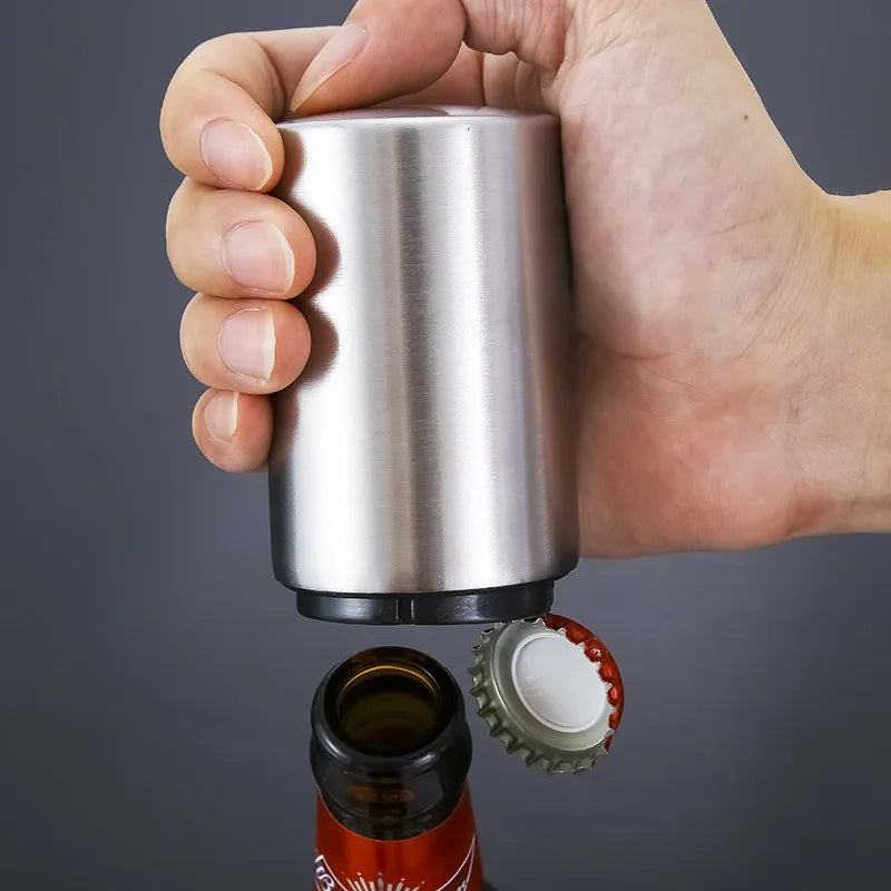 Hot Sale Stainless Steel Beer Bottle Opener with Push Down Magnetic Cap Catcher Promotional Gift