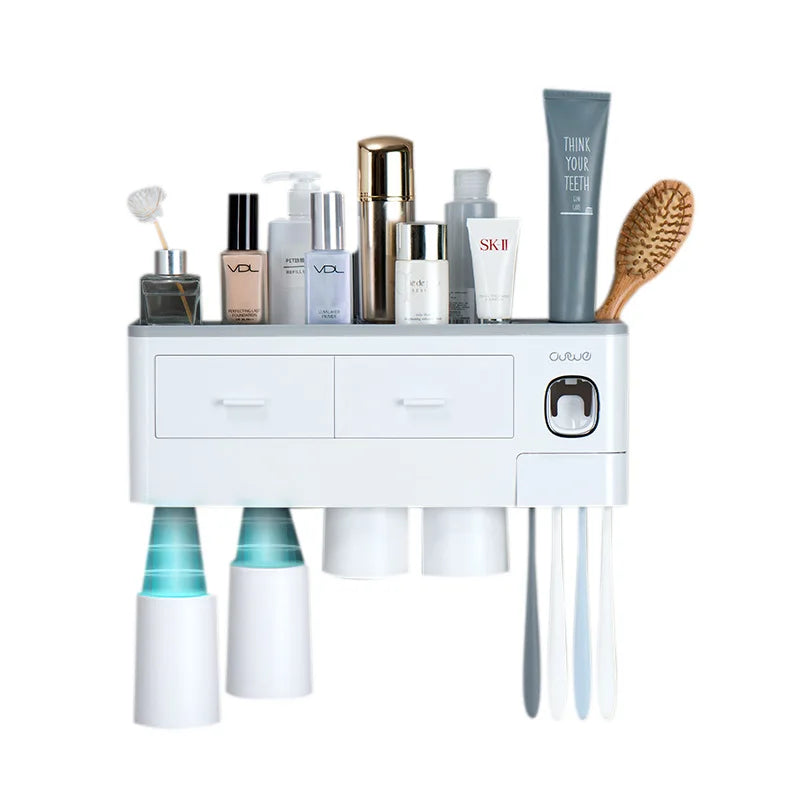 New Type Four-Piece Set Bathroom Storage Stand Plastic Organizer with Portable Toothbrush Holder Cosmetic Storage Box