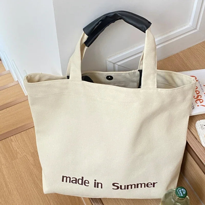 Large Capacity Shoulder Bag for Women Simple Letter Prints Ladies Canvas Bag Casual Female Tote Handbags Travel Shopper Bag