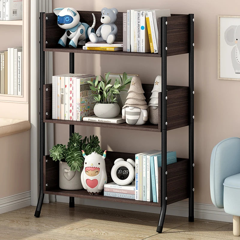 Custom 3-Layer Wooden Modern Kids Metal Frame Bookshelf with Smooth Surface for Warehouse Use