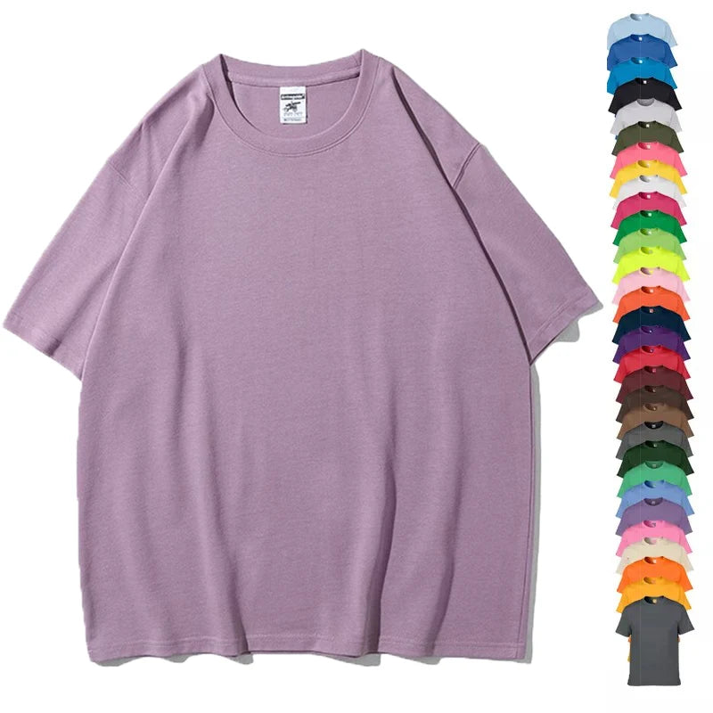 Hip Hop Men's 100% Cotton Knitted Print Blank Drop Shoulder T-Shirt 280gsm Streetwear Oversized Heavyweight