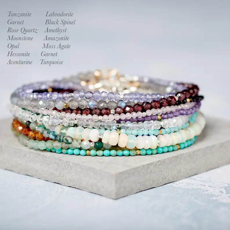 Custom 3mm Natural Gemstone Beaded Stacking Bracelet Genuine Crystal Energy Healing Jewelry for Women