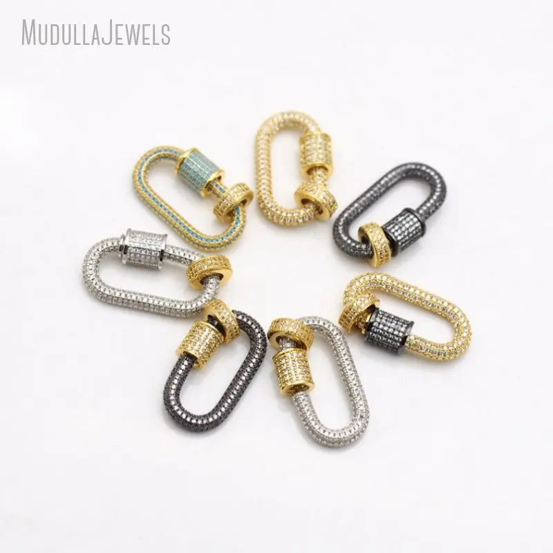 FC50095 Copper Jewelry Multi Color Clear Cubic Zirconia CZ Micro Paved Oval Shape Screw Clasp Accessories for Women Wholesale