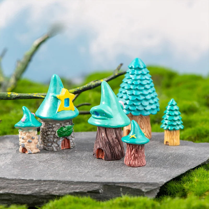 Mini Cartoon Tree House Fairy Garden Miniatures Terrarium Castle Figurines Moss Bonsai Micro Landscape Decoration
