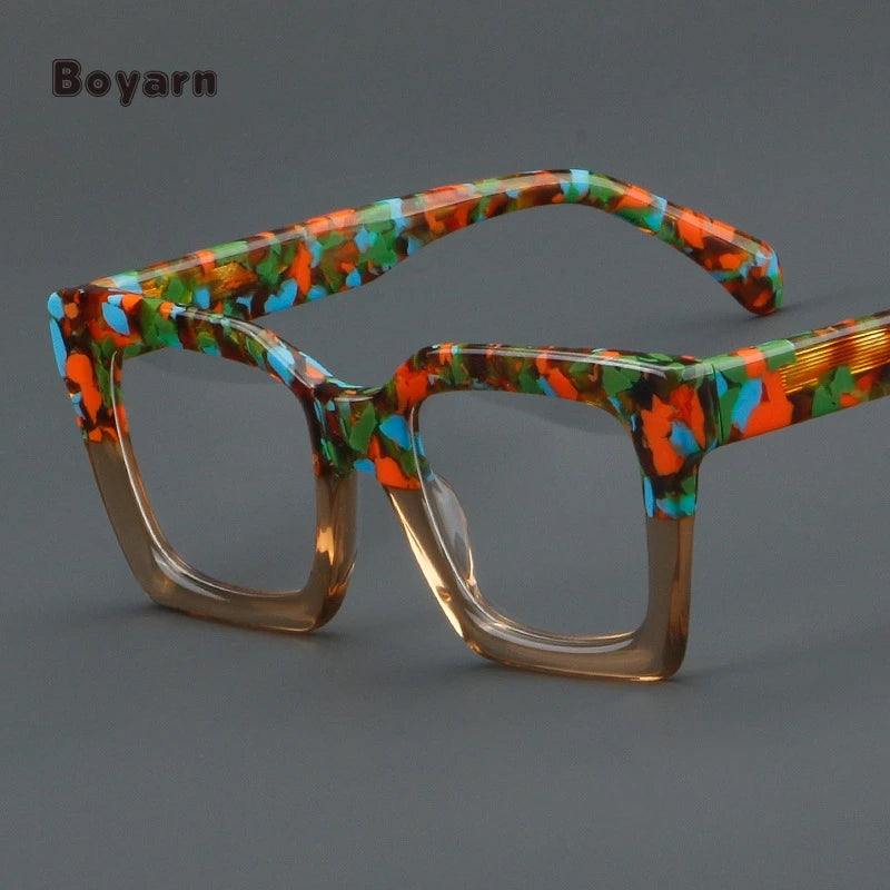Boyarn Wholesale Design Women Acetate Square Green Eyeglasses Thick Frame Eyewear