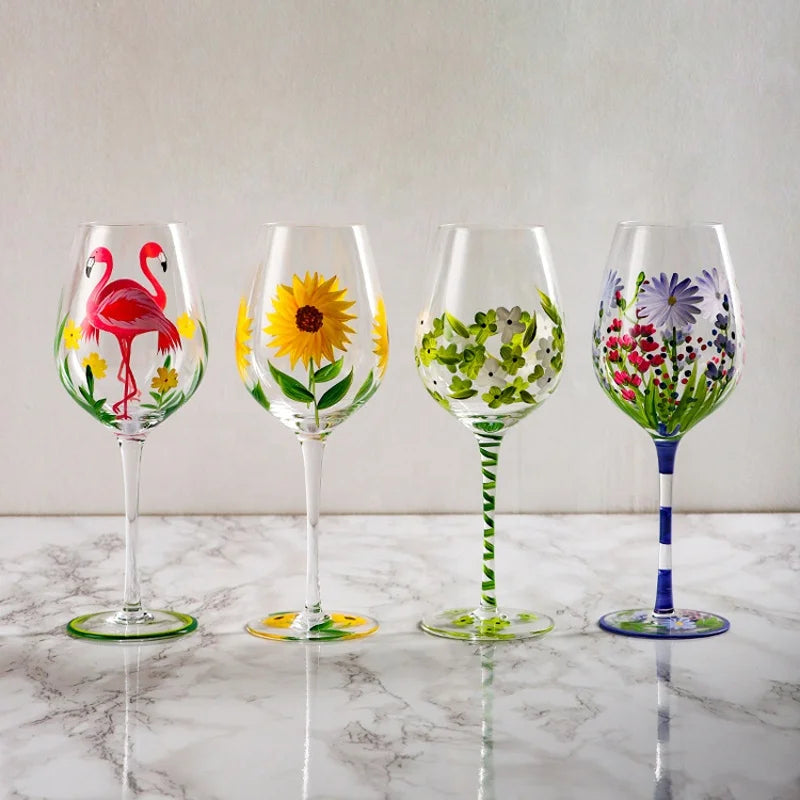 Gift Crystal Glass Juice Drinkware Medieval Home Hand-painted Flower Goblet Vintage Flower Handmade Colored Painted Wine Glas