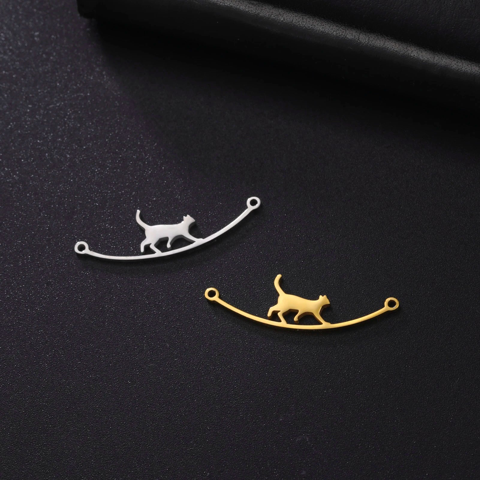 Cat Animal Connector Charms Stainless Steel Metal Simple Connector Jewelry Making Findings DIY Necklace Women Jewelry
