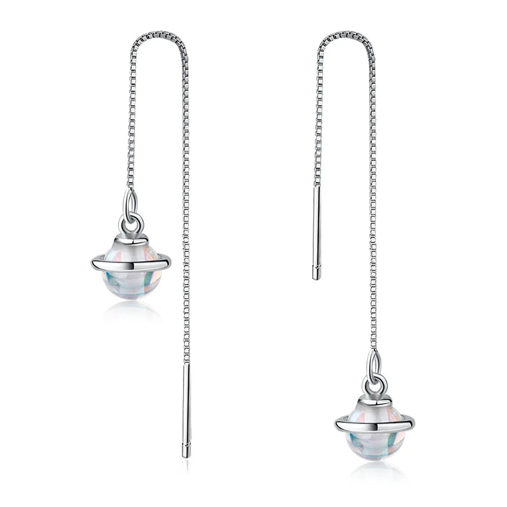 Wholesale Women's Drop Earrings Moon Shape Zircon White Gold Plated Party Ear Line Korean Version Small Fresh Planet Sweet