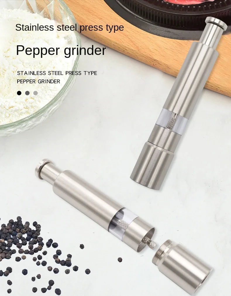 Practical Fast and Convenient Thumb Press Pepper Grinder Stainless Steel Salt and Pepper Mill Single Hand Mini Salt Grinder