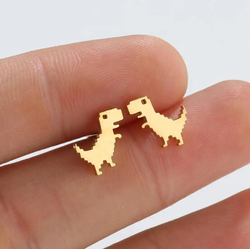 Factory Wholesale Korean Sweet Earrings Jewelry Women 2026 Cute Mini Stainless Steel Animal Dinosaur Stud Earrings for Girls