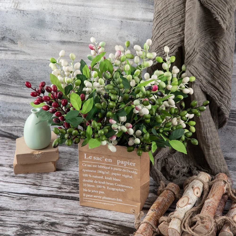 JCF243 Fake Plastic Olive Fruits Artificial Olive Branches Berries for Home Office Vase Decoration