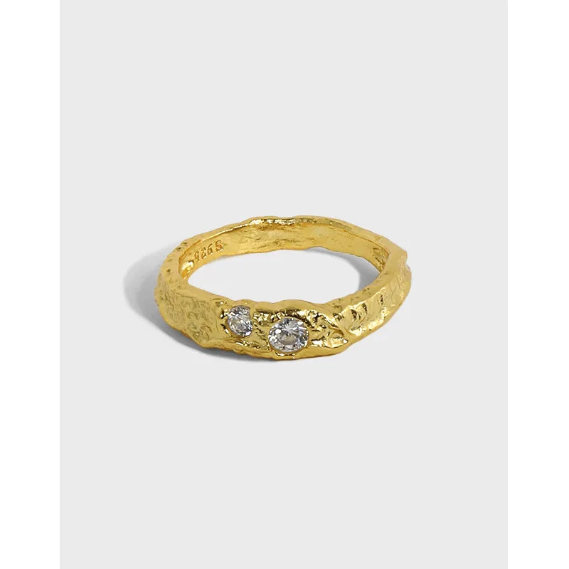 S925 Sterling Silver Open Ring Ins Niche Design Tin Foil Texture Micro-inlaid Zircon Accessories Finger Jewelry Gifts