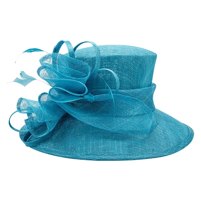 Fashion Women woman Blue Wide Brim Kentucky Derby Sinamay Party Fascinators Wedding banquet Hats Church Hat Elegant Fancy Der