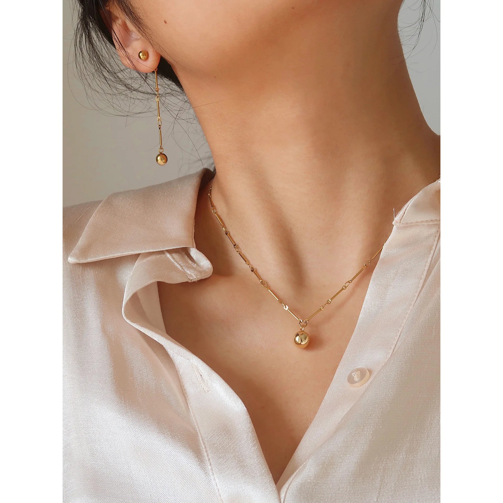 Ball Fashion Earrings Set Female Chain Long Tassel Earring Set Titanium Steel 18K Gold Earrings Ear Wire Jewelry