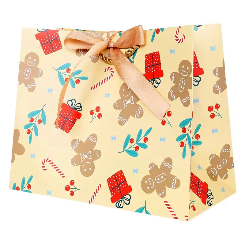 China Factory Custom Printing Christmas Holiday Packaging Paper Gift Bags With Handle and Bow Tie