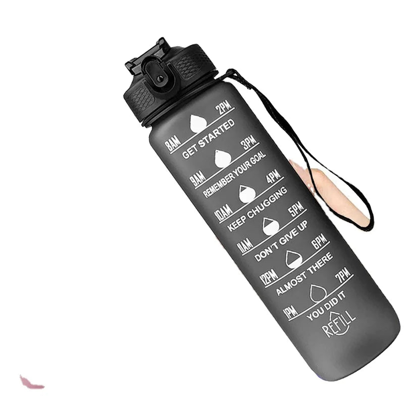 1 Liter Water Bottle With Time Scale Fitness Outdoor Sports Water Bottles with Straw Frosted Leakproof Motivational Sport Cup