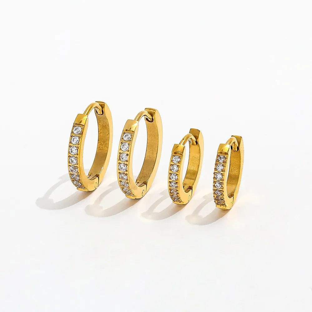 Fenny 18K Gold-plated Wholesale Jewelry Waterproof Fashion Luxury Basic Zirconia Huggie Stainless Steel Earring for Women