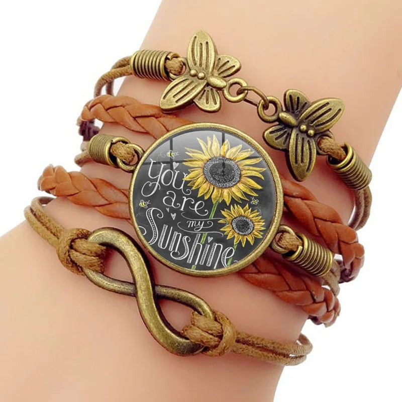 Sunflower Gifts Leather Bracelet for Women Teen Girls You Are My Sunshine Bracelets for Wife Daughter Mom Birthday Mother's D