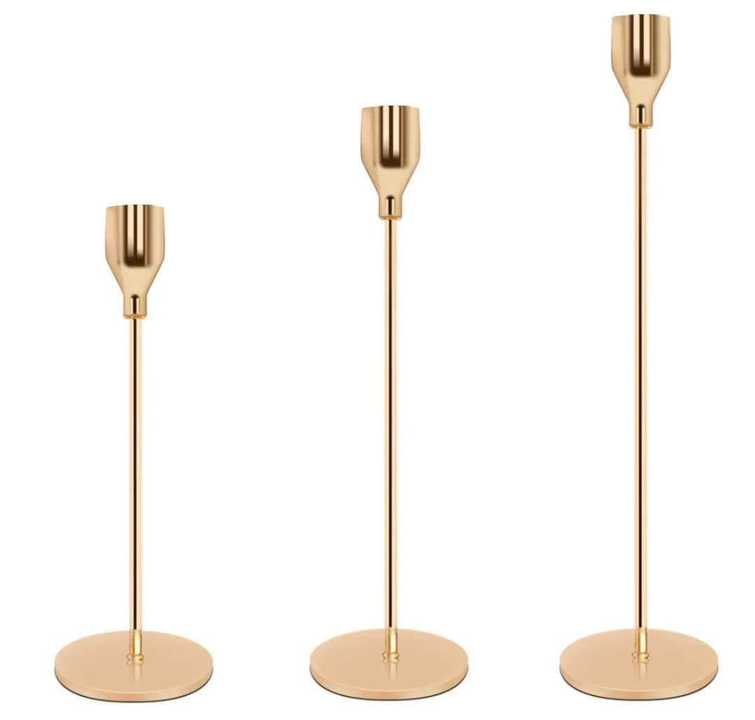 LG20180104-4 Romantic 3pcs/set Wedding Gold Metal Centerpiece High Candle Holders Table Stand Pillar Christmas Decor