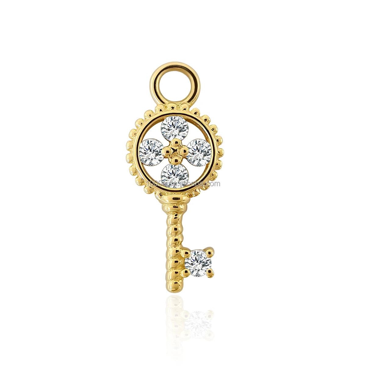 Wholesale 1000S Jewelry 14K Solid Gold Key-Shaped Moissanite Charm Pendant for Bracelet Making (Model ZG918G)