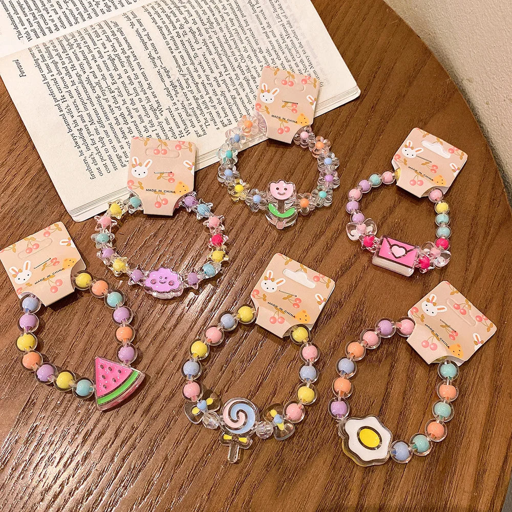 New Wholesale Cartoon Children's Fashion Jewelry Bracelets Jelly Color Cute Acrylic Beads Bracelet for Women