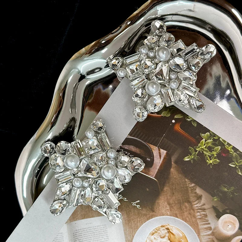 Lovely Cute Pink Silver Color Big Star Braided Hair Clips Diamond Rhinestone Crystal Women Girls Head Side BB Hair Clips