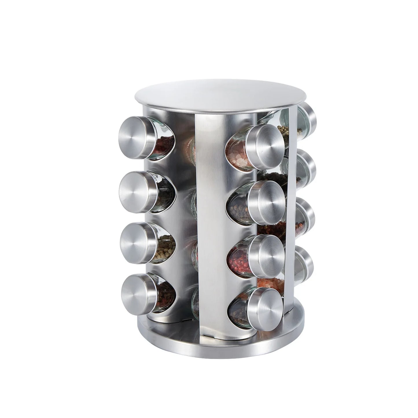 360 Turntable Rotating Spice Jar Rack Set Organizer Stainless Steel Revolving Carousel Kitchen Spice Rack With Glass Bottle