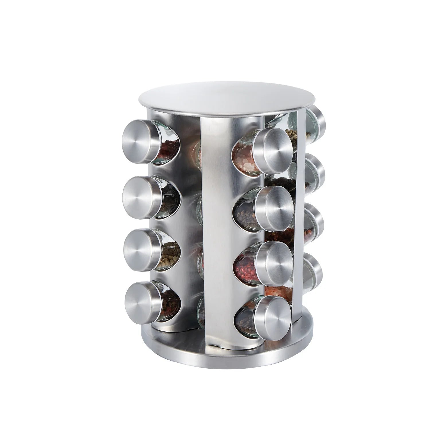 360 Turntable Rotating Spice Jar Rack Set Organizer Stainless Steel Revolving Carousel Kitchen Spice Rack With Glass Bottle