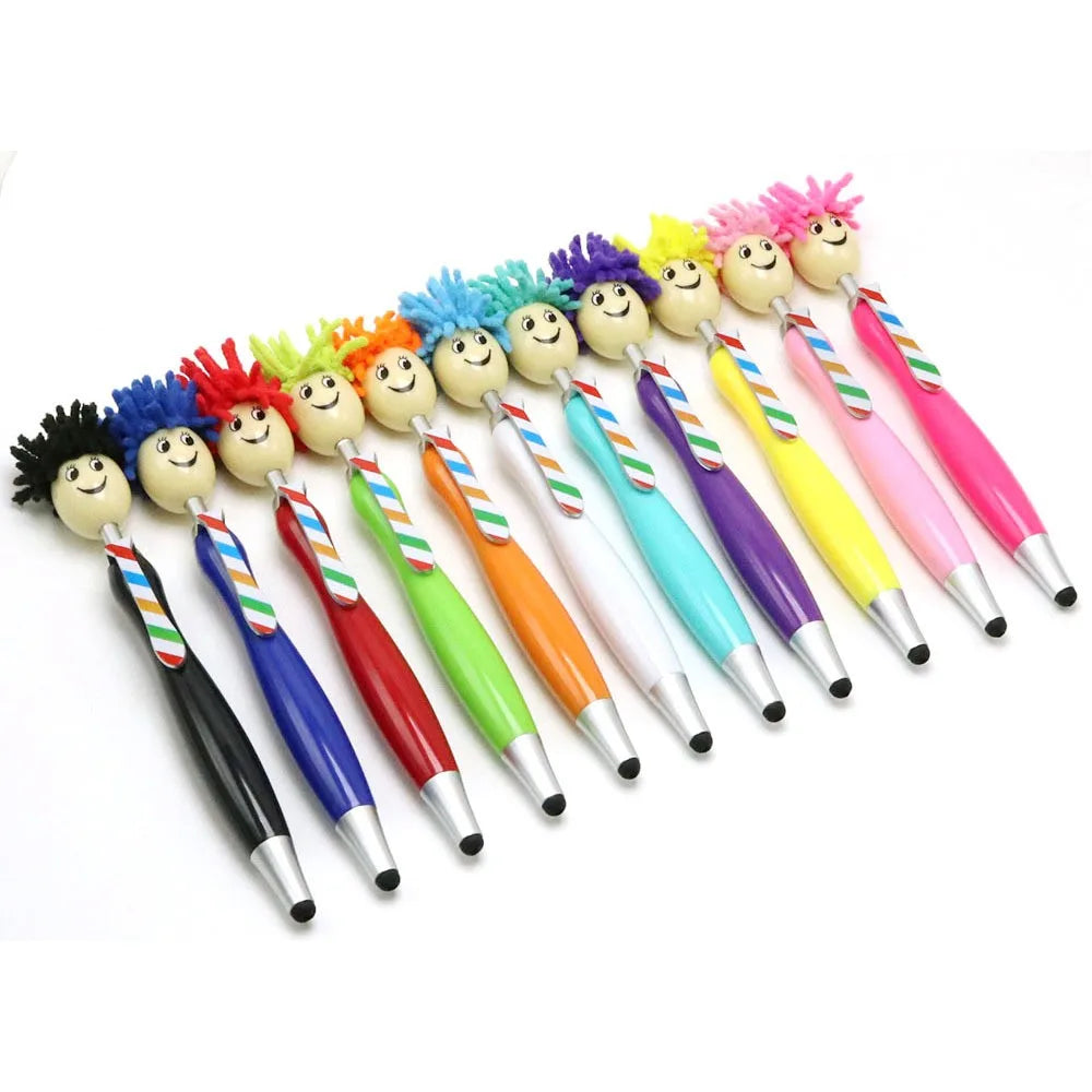 Customizable Kawaii Cartoon Character Ballpoint Pen Cute Plastic Mop Topper for Stylus Promotional Smile Face Tie Personalize